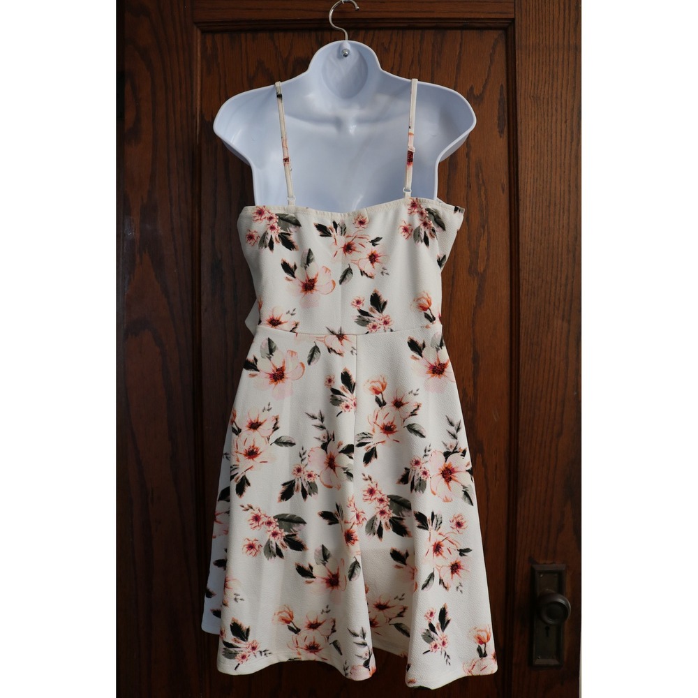 ALMOST FAMOUS Mini Dress Women Large Ivory Pink Summer Sun Dress Floral Ruffle - Picture 2 of 12